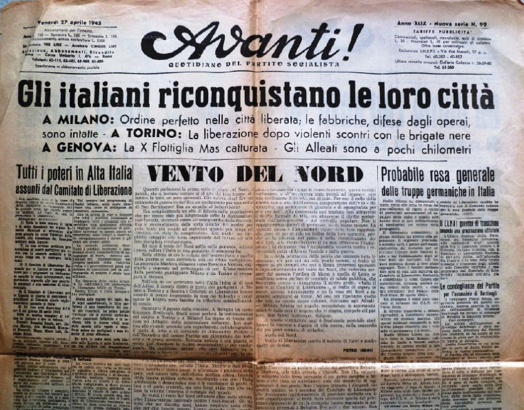 Emeroteca Giornale Avanti 27 aprile 1945 Archivio Biblio Web ILSREC